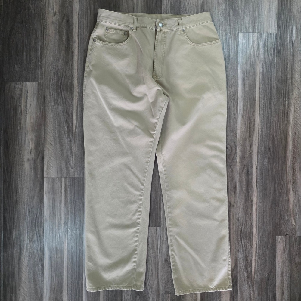 Talbots Mens Khaki Cotton Twill Straight Leg Pants Tan Size 36W 32L